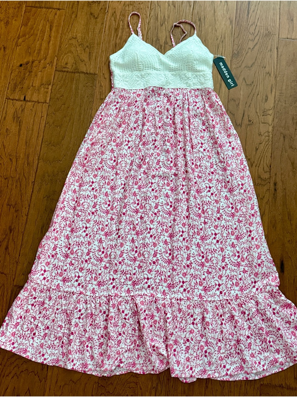 Madden Girl Pink and White Smocked Maxi Dress